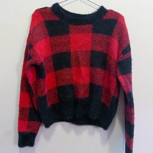 Red and black plaid chunky cropped sweater